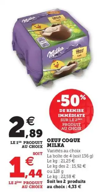 Hyper U Oeuf coque milka offre