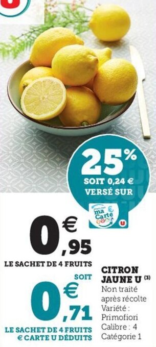 Hyper U Citron jaune u offre