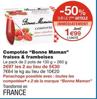 Monoprix Bonne maman compotée fraises & framboises offre