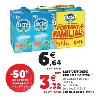Hyper U Lait UHT Demi Ecreme Lactel offre