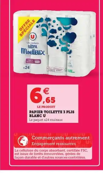 Hyper U Papier Toilette 3 Plis Blanc U offre