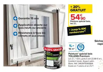 Castorama Tollens peinture spécial bois premium offre