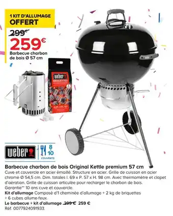 Castorama Weber barbecue charbon de bois original kettle premium 57 cm offre