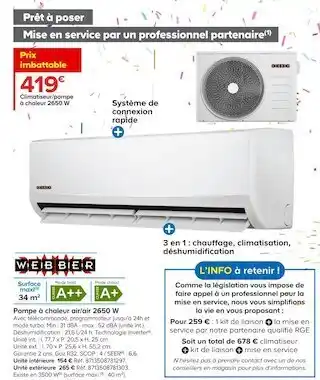 Castorama Webber pompe à chaleur air/air 2650 w offre