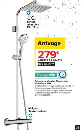 Castorama Hansgrohe colonne de douche showerpipe waterform 230 offre