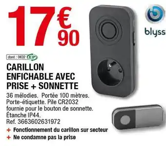 Brico Dépôt Carillon Enfichable Avec Prise + Sonnette offre