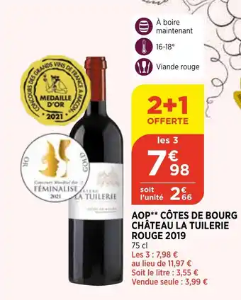 Bi1 AOP côtes de bourg château la tuilerie rouge 2019 offre