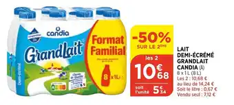 Bi1 Lait demi-écrémé grandlait candia offre