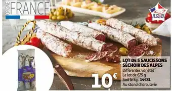 Auchan Lot de 5 saucisson sechoir des alpes offre