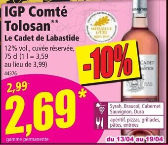 Norma IGP Comté Tolosan offre