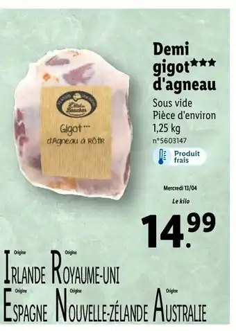 Lidl Demi Gigot d'Agneau offre