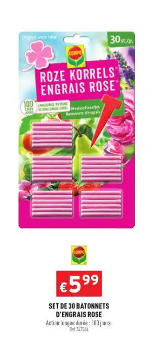 Trafic SET DE 30 BATONNETS D'ENGRAIS ROSE offre