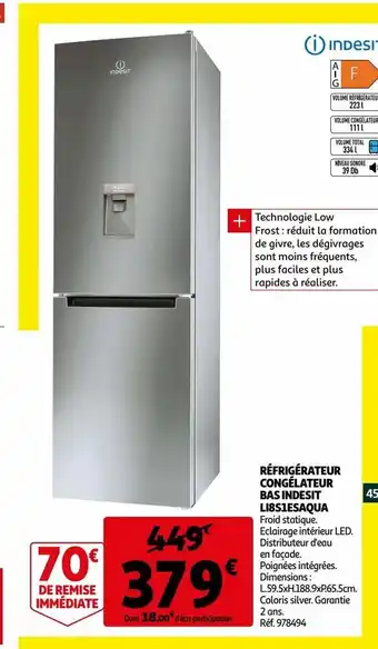 Auchan Réfrigérateur congelateur bas indesit li8s1esaqua offre