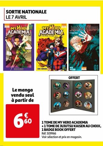 Auchan 1 tome de my hero academia + 1 tome de jujutsu kaisen au choix, 1 badge book offert offre