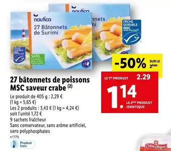 Lidl 27 Bâtonnets de poissons MSC saveur crabe offre