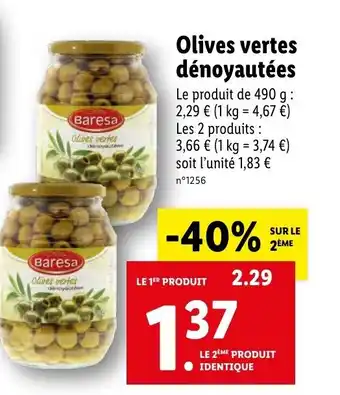 Lidl Olives vertes dénoyautées offre
