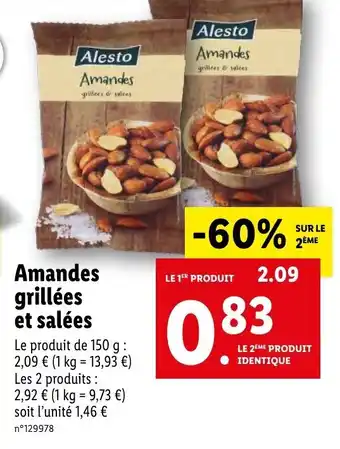 Lidl Amandes grillées et salées offre