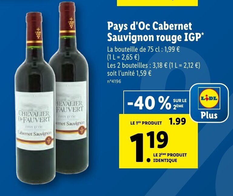 Promo Pays d'oc sauvignon rouge IGP chez Lidl