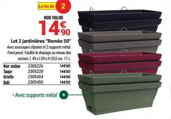 Bricorama Lot 2 jardinières "roméo 50" offre