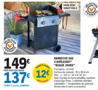 E.Leclerc Brico Barbecue gaz 2 brûleurs offre