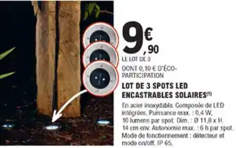 E.Leclerc Brico Lot de 3 spots led encastrables solaires offre