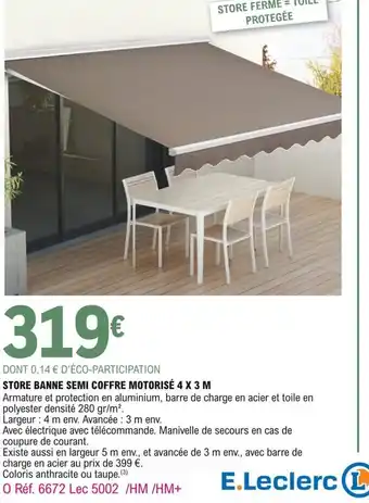 E.Leclerc Store banne semi coffre motorisé 4x3m offre