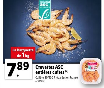 Lidl Crevettes ASC Entières Cuites offre