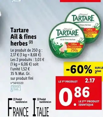 Lidl Tartare Ail & Fines Herbes offre
