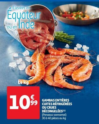 Auchan Supermarché Gambas entières cuites réfrigérées ou crues décongelées offre