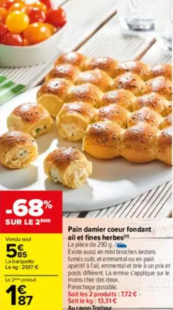 Carrefour Pain damier coeur fondant ail et fines herbes offre