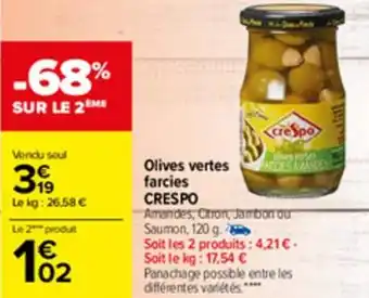 Carrefour Olives vertes farcies CRESPO offre