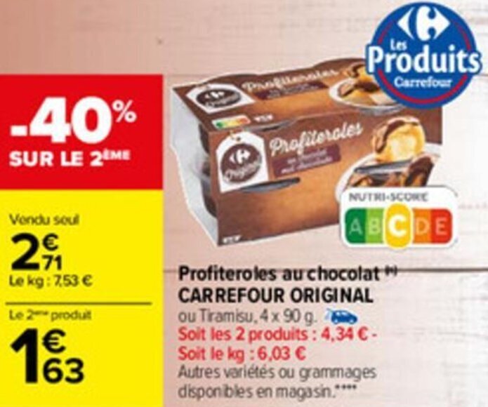 Promo Profiteroles au chocolat CARREFOUR ORIGINAL chez Carrefour
