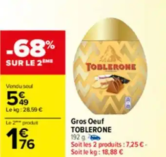 Carrefour Gros oeuf TOBLERONE offre