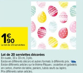 Carrefour Lot de 20 serviettes décorées offre