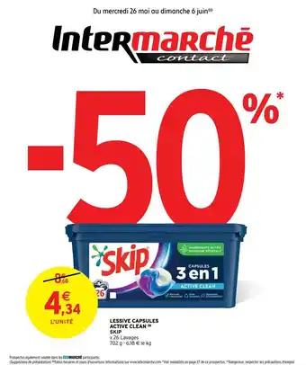 Intermarché Contact Lessive Capsules Active Clean Skip offre