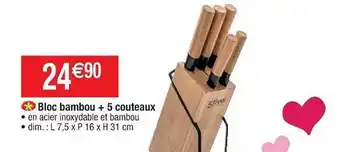 Cora x Carrefour Bloc Bambou + 5 Couteaux offre