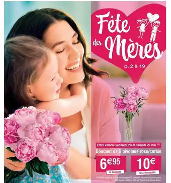 Cora x Carrefour Bouquet De 5 Pivoines Rose-cerise offre