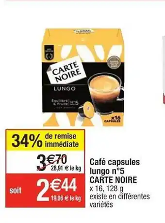 Cora x Carrefour Café Capsules Lungo N°5 Carte Noire offre