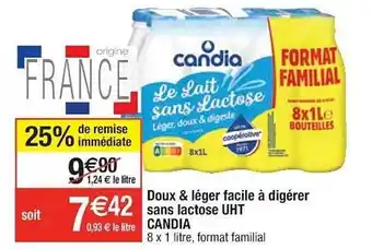 Cora x Carrefour Doux & Léger Facile à Digérer Sans Lactose Uht Candia offre