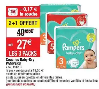 Cora x Carrefour Couches Baby-dry Pampers offre