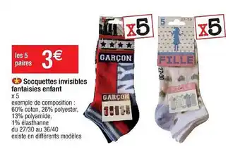 Cora x Carrefour Socquettes Invisibles Fantaisies Enfant offre