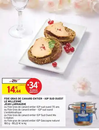 Intermarché Foie gras de canard entier- igp sud quest le millesime offre