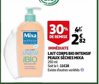 Auchan Lait corps bio intensif peaux sèches mixa offre