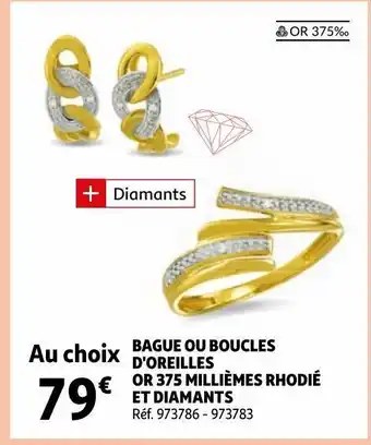 Auchan Bague ou boucles d'oreilles or 375 millièmes rhodié et diamants offre
