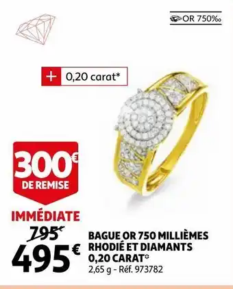 Auchan Bague or 750 milliémes rhodié et diamants 0.20 carat offre