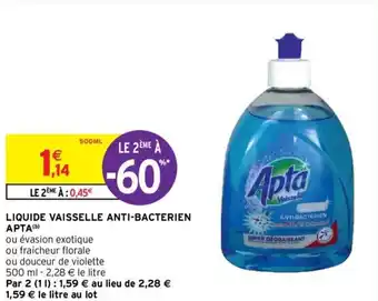 Intermarché Liquide Vaisselle Anti-Bacterien Apta offre