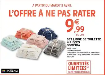 Intermarché Set Linge de Toilette 4 Pièces Domédia offre