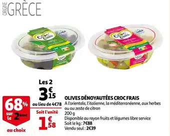 Auchan Olives dénoyautées croc frais offre