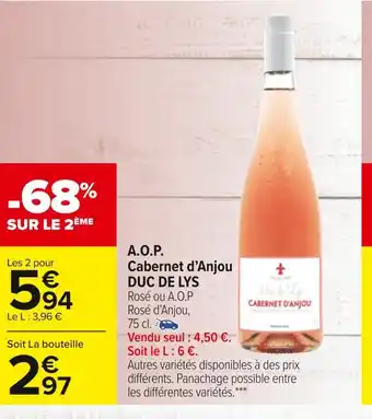 Carrefour Duc de lys a.o.p. cabernet d’anjou offre