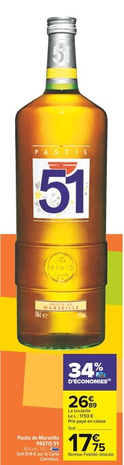 Carrefour Pastis 51 pastis de marseille offre